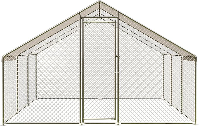 Large Metal Chicken Coop, 19.7 Ft Large Chicken Runs for Yard with Cover, Spire Roof Metal Chicken Coop with Lock for Outdoor, Backyard, Farm, Duck, Rabbit