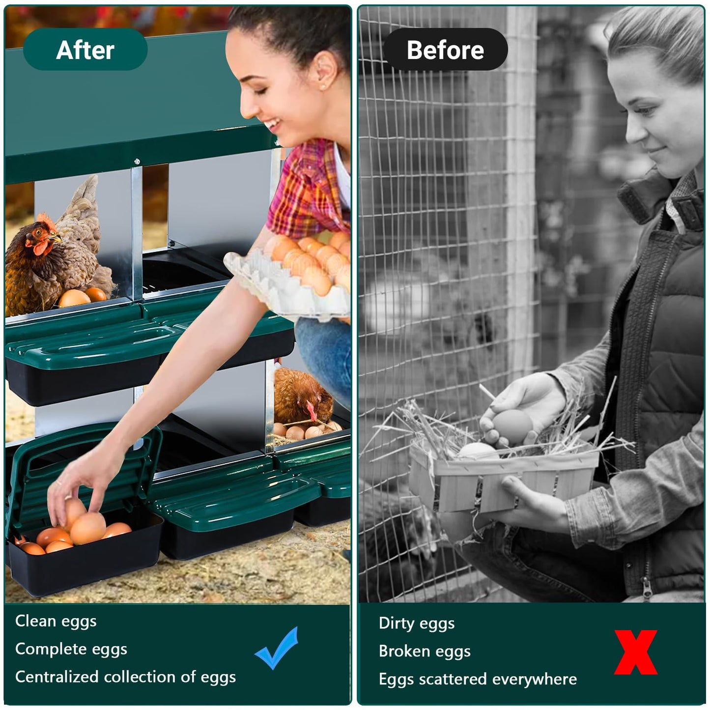 Chicken Nesting Boxes, 6 Holes Metal Chicken Egg Laying Box with Swing Perch and Rollout Egg Collection,for Various Chicken Breeds Without Stand - Green 0.6mm
