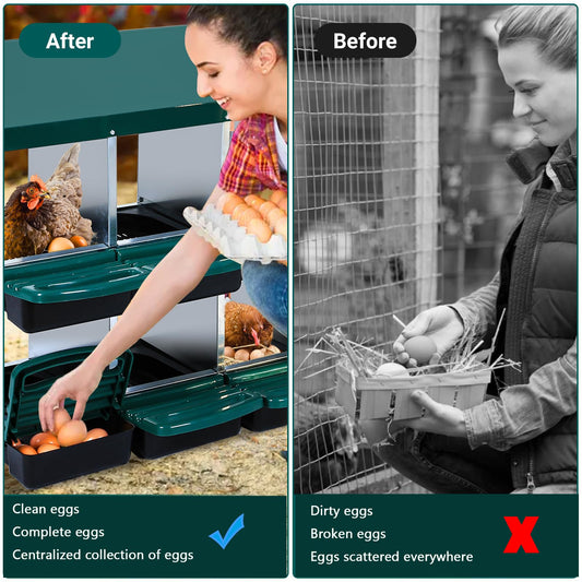 Chicken Nesting Boxes, 6 Holes Metal Chicken Egg Laying Box with Swing Perch and Rollout Egg Collection,for Various Chicken Breeds Without Stand - Green 0.6mm