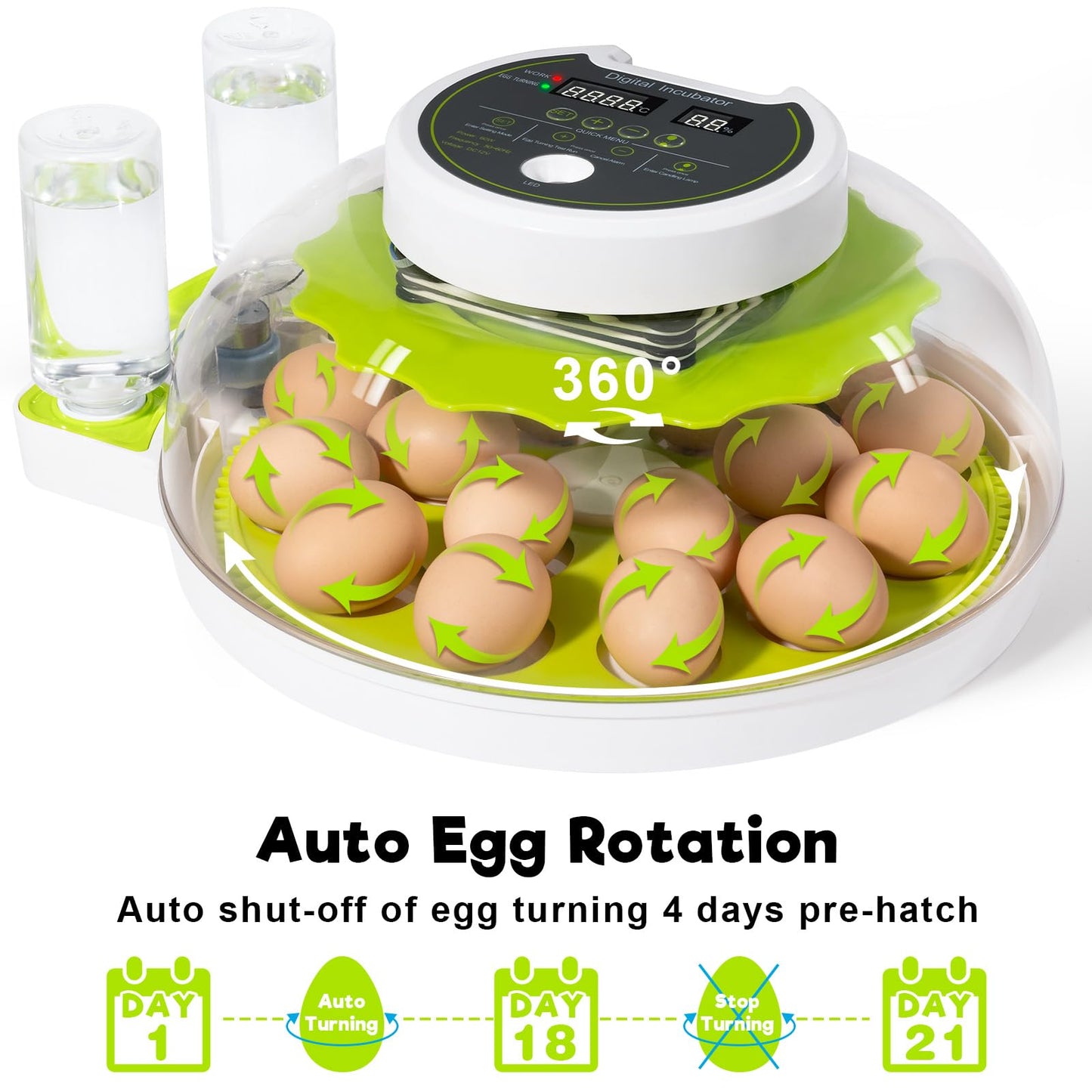 18 Egg Incubator with Automatic Turning & Humidity Control, ±0.1℃ Precision for Chicken/Duck/Goose/Quail/Parrot Eggs(Green)