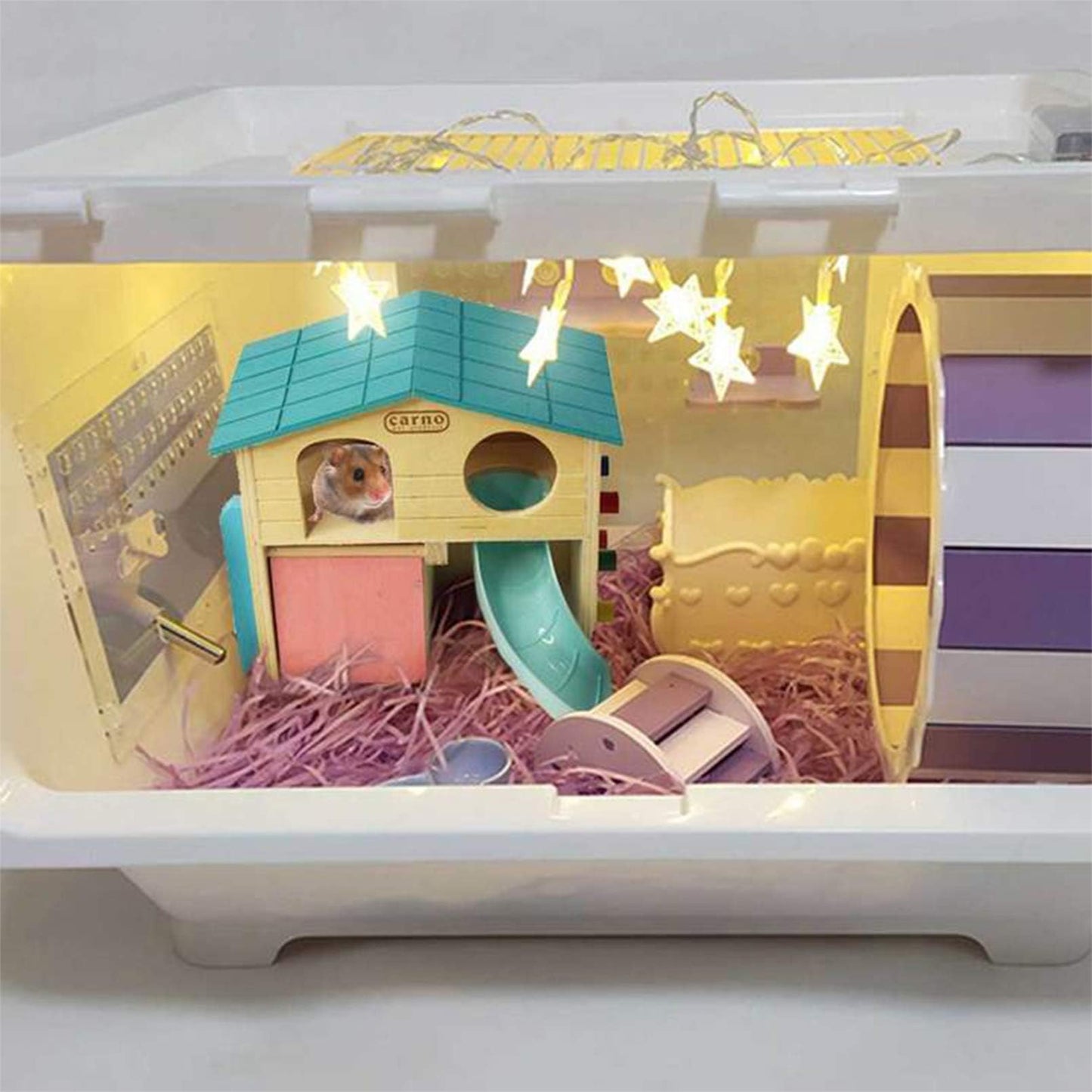 kathson Hamster House Pets Small Animal Hideout with Funny Climbing Ladder Slide Wooden Hut Play Toys Chews for Small Animals Like Dwarf Hamster and Mouse(Blue)