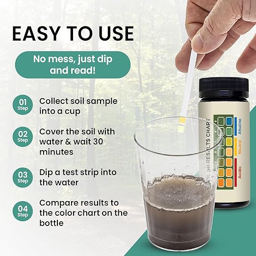 Soil pH Test Kit (3-9 Range) 100 Soil pH Tester Strips, Test Soil of Garden Lawn Grass Vegetable Flower Compost Indoor & Outdoor Plants