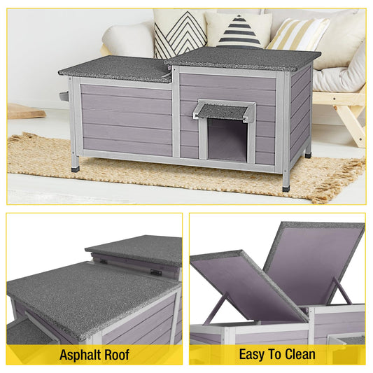 Aivituvin Outdoor Cat House，Double Rooms Waterproof Outside Feral Cat Shelter for Winter 100% Wood