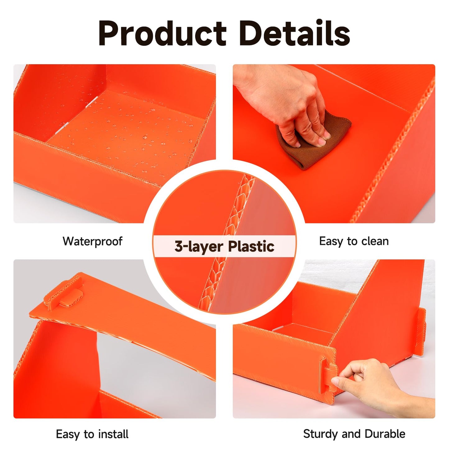 EARTHSON Orange 4 Pack Nesting Boxes for Chickens, Plastic Chicken Coop with 1 x Chicken Feeder, Indoor/Outdoor Use