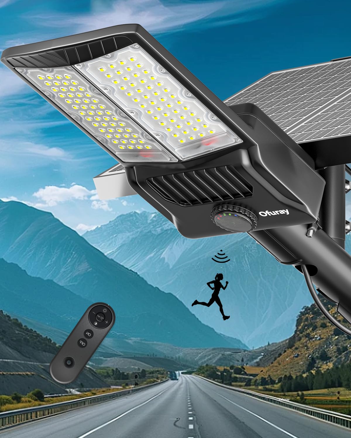 Ofuray Solar Street Lights Outdoor,Solar Parking Lot Lights Commercial with Motion Sensor, 6500k IP67 Street Dusk to Dawn with Remote Control for Street,Park,Barn