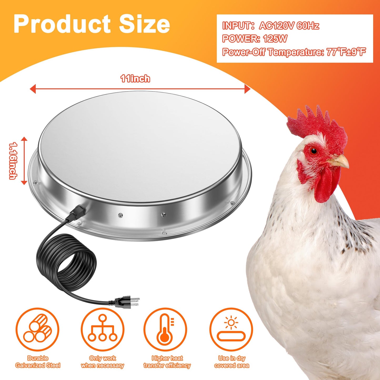 ZenxyHoC 11in Chicken Water Heater for Drinker, 110W Poultry Waterer Heated Base for Metal Drinking Fountains