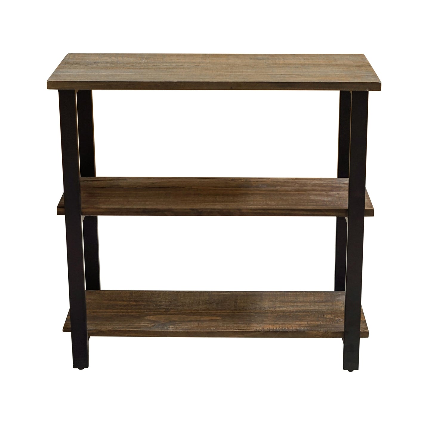 Pomona 3-Tier Bookcase with 2 Lower Shelves – 30" Tall Rustic Industrial Under-Window Bookshelf with Solid Wood and Metal Frame for Living Room, Bedroom, or Home Office by Alaterre Furniture