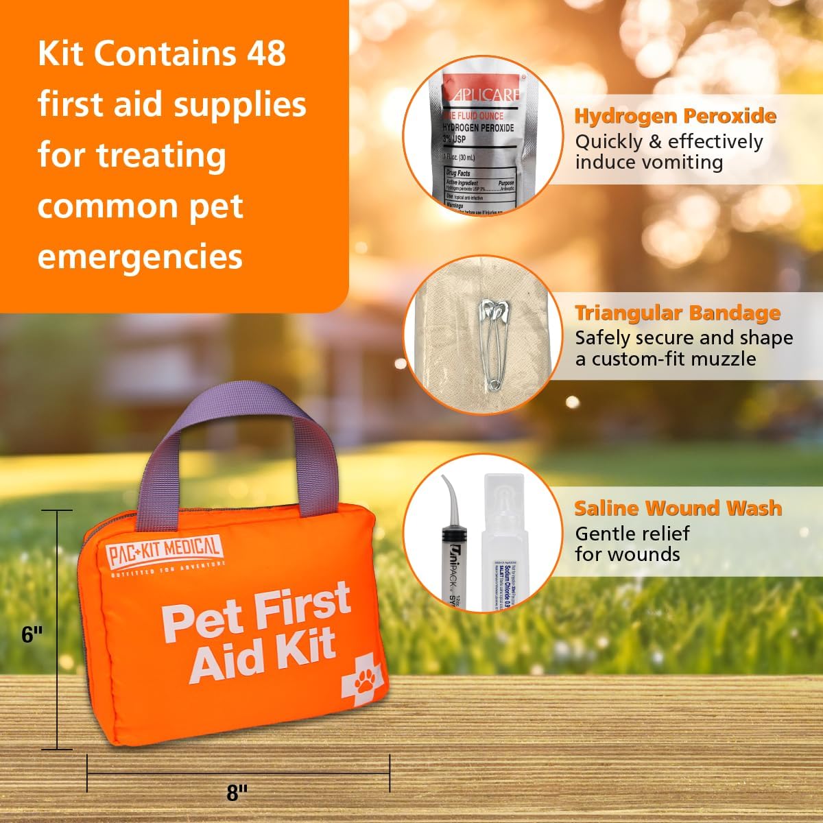 Pac-Kit Pet First Aid Kit for Dogs, Cats, and Other Animals in Soft-Sided Organized Zipper Case, 48 Pieces