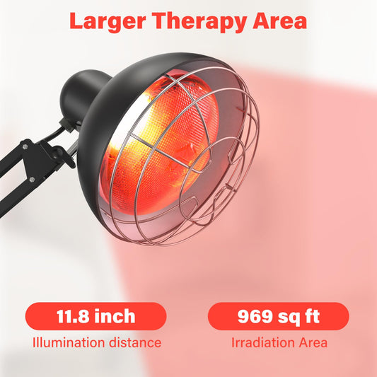 Infrared Light Heat Lamp, Near Red Light Therapy for Body Muscle Joint Pain Relieve 150W Bulb with Adjustable Stand, Timer
