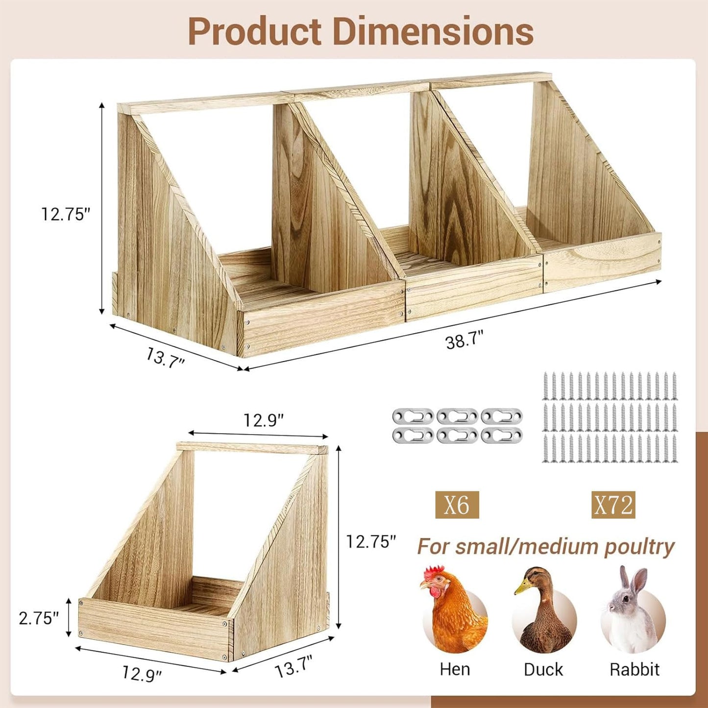 3 Pack Chicken Coop Nesting Boxes for Laying Eggs - Wooden, Duck & Chicken Nesting Box Accessories