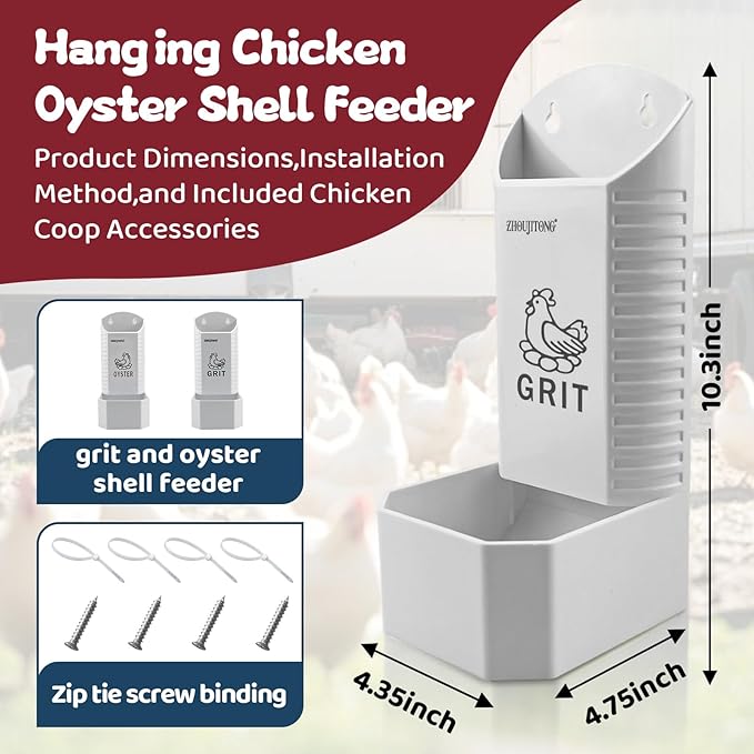 Chicken Grit and Oyster Shell Feeder for Chicken Coop - Hanging Dispenser for Hens & Chicks, Chicken Coop Accessory | Poultry Supplies
