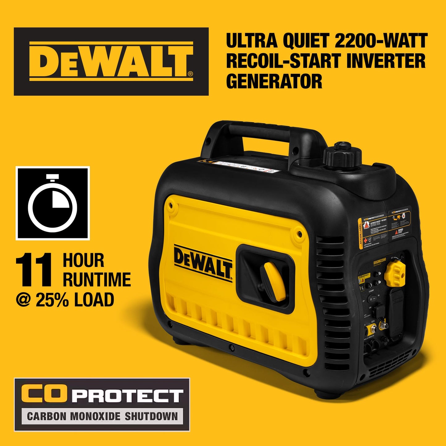 DeWalt 2,500-Watt Portable Inverter Generator - Gas Powered - Quiet, Long Runtime - Compact and Lightweight - Manual Start - Home Backup, RV, Camping, Jobsite Ready