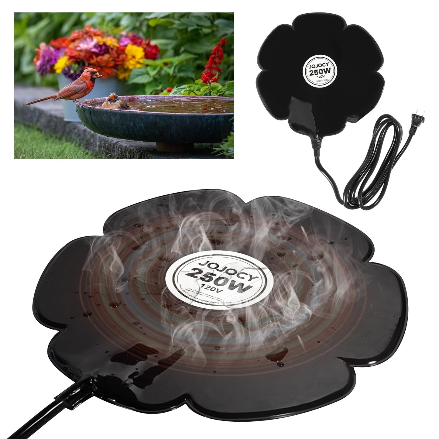 2 PCS Flower Shape 250W Submersible De-Icer for Livestock, Bird Baths, Fish Ponds, Winter Chicken Water Heater Warmer with Thermostat, 6.6ft Power Cord