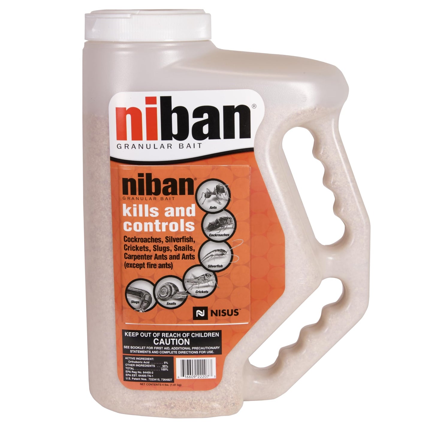 Nisus Niban Granular Bait, Weather-Resistant, Boric Acid Formula, Ants, Roaches, Crickets, Slugs & Snails, Indoor/Outdoor Use, 4 lbs