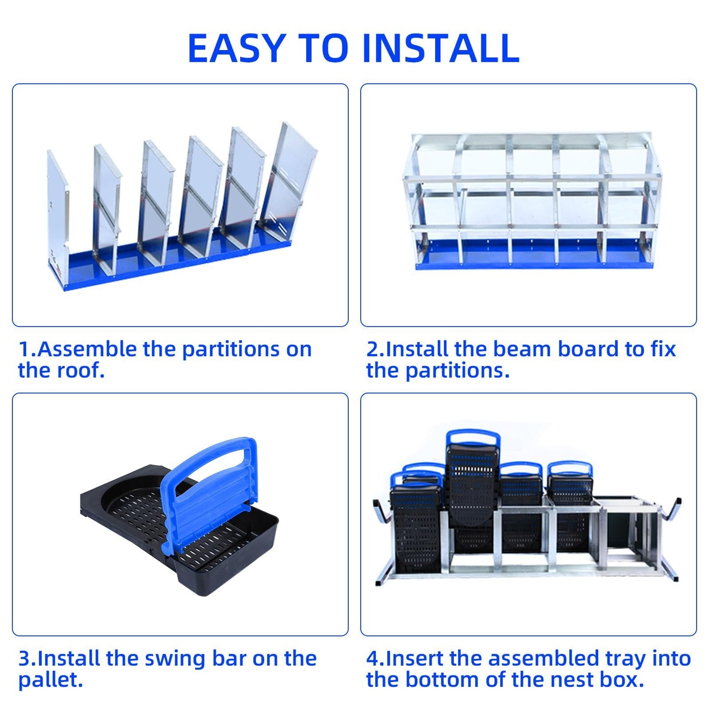 Chicken Nesting Boxes, 10 Hole Metal Chicken Laying Box with with Removable Trays and Roll Out Egg Collection for Chicken Coop, with Metal Bracket, Blue