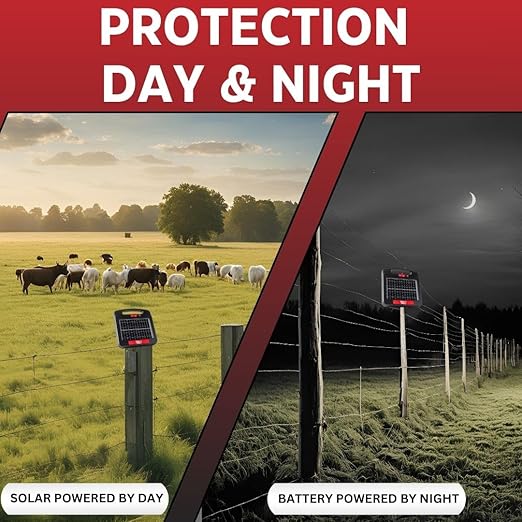 Solar Electric Fence Charger for Day and Night Power | Red Sizzle 1XS | 0.13 Joule | Portable Solar Energizer for Livestock for Small Gardens, Keep Our Small Pests