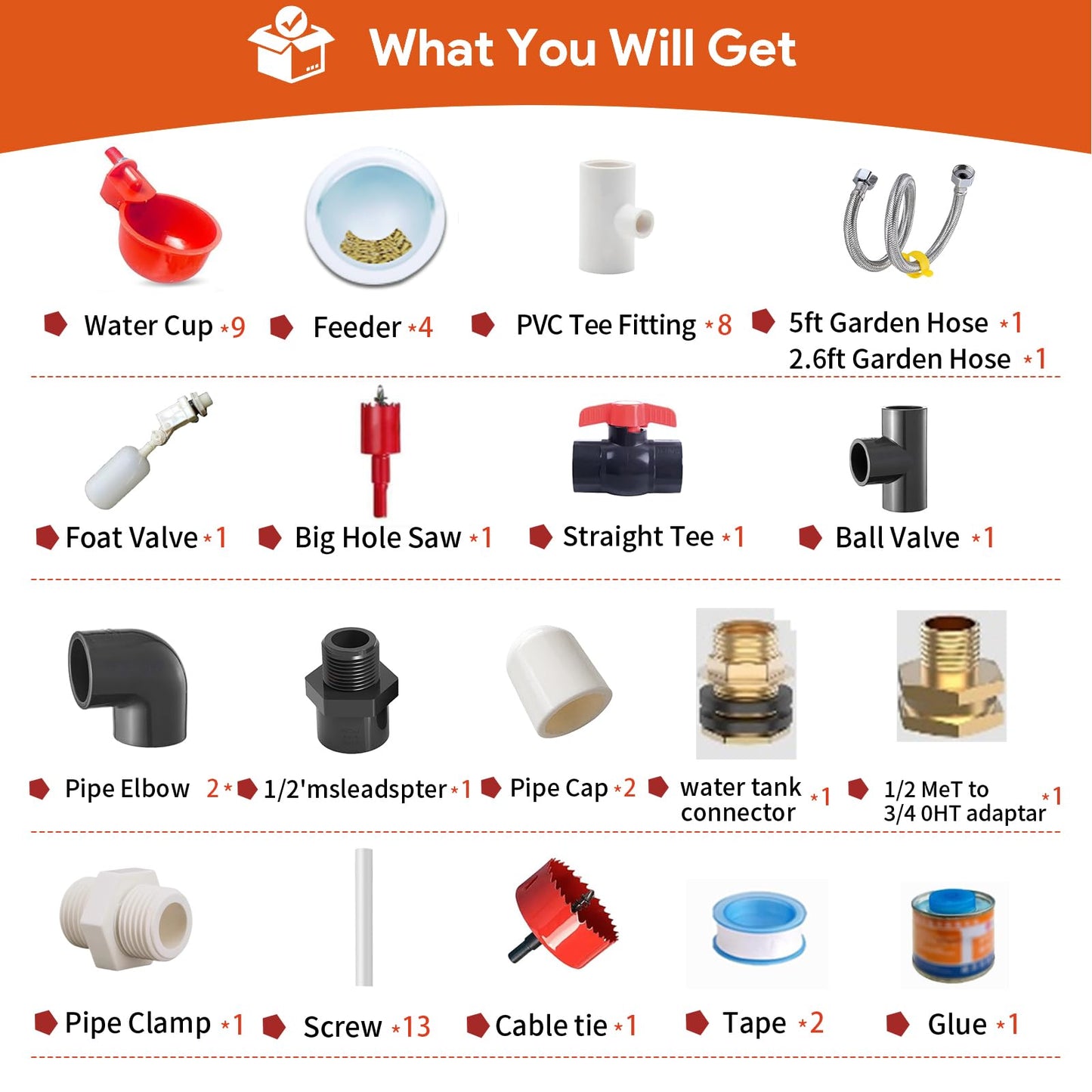 Complete Set Pipeline Automatic Chicken Waterer System(82Accessories Included) Chicken Feeder and Waterer Set,Poultry Waterer,with PVC Pipeline,Garden Hose and Hole Openers