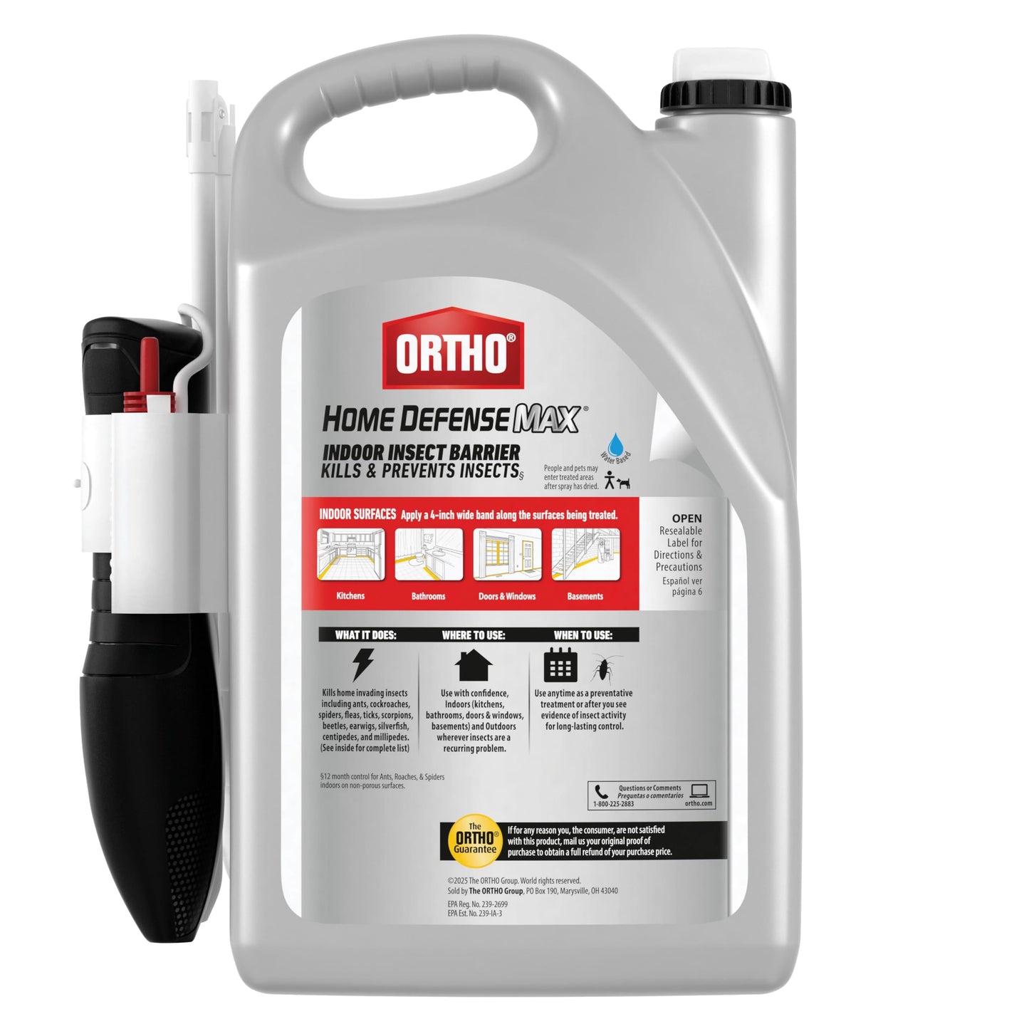 Ortho Home Defense Max Indoor Insect Barrier with Extended Reach Comfort Wand, Kills Ants, Roaches, Spiders, Fleas and Ticks, 1 gal.