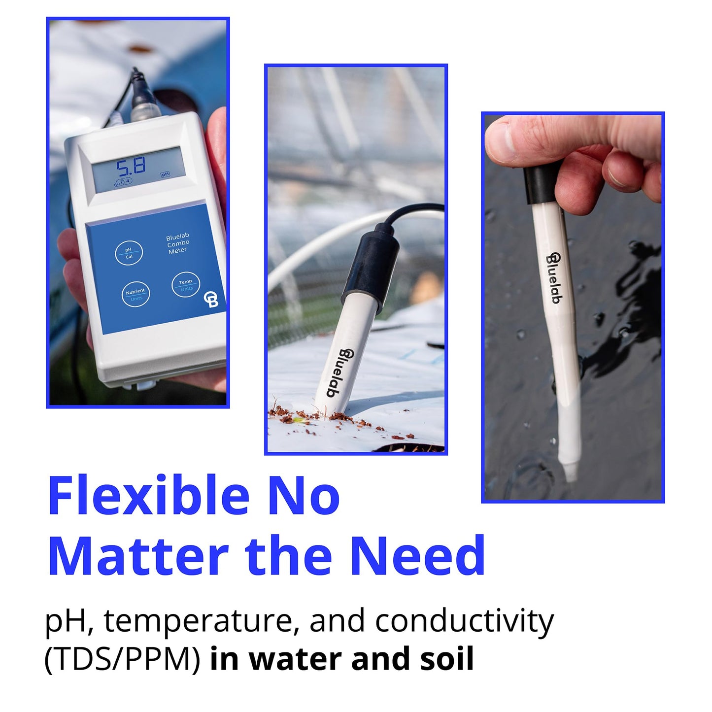 Bluelab METCOMPLUS Combo Meter Plus for pH, Temperature, and Conductivity in Water and Soil with Easy Calibration, Digital Nutrient (TDS/PPM) Testing Kit for Hydroponic System & Growing Indoor Plants