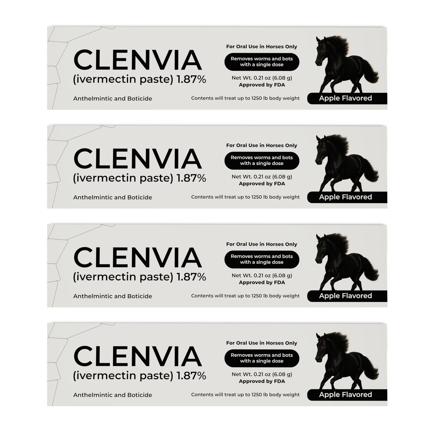 CLENVIA Horse Paste 1.87% – Apple Flavored Wormer – 6.08g Tube – Treats Up to 1250 lb (4 Pack)