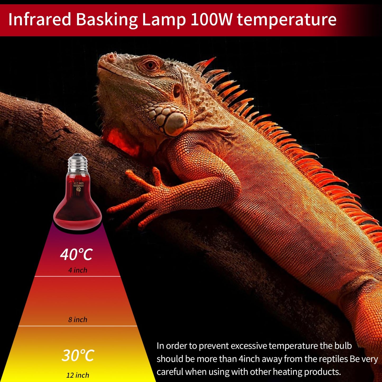 REPTI HOME Reptile Heat Lamp,50W Red Basking Spot Lamp Bulb for Chickens Amphibians, Infrared Heat Emitter Light for Coop