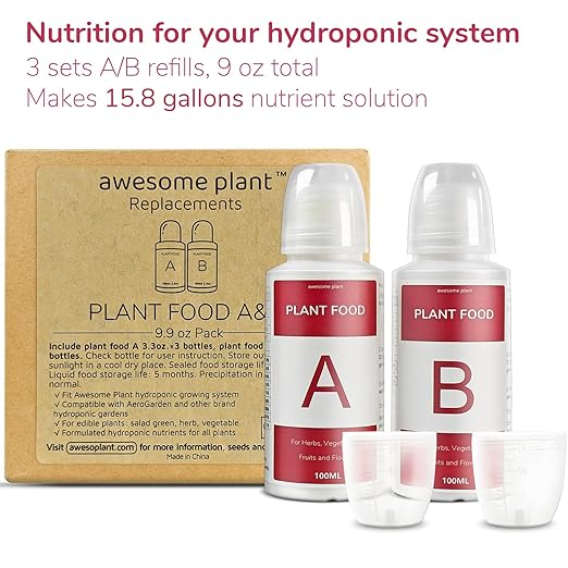 600ml Hydroponic Plant Food (6 Pack), Hydroponic Nutrients Fertilizer Supplies for Hydroponics Growing System, Compatible with AeroGarden and All Gardens, for Herbs Vegetables Flowers