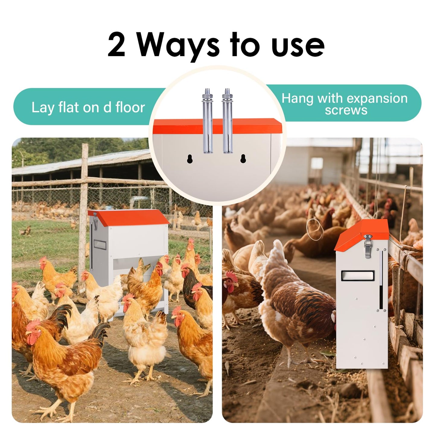 PAUQRWIE Chicken Feeders No Waste 20lbs Large Automatic Poultry Feeder with Lid Auto Feeding Though Dispenser for Duck Turkey Pheasant Chicken Coop Feeder System