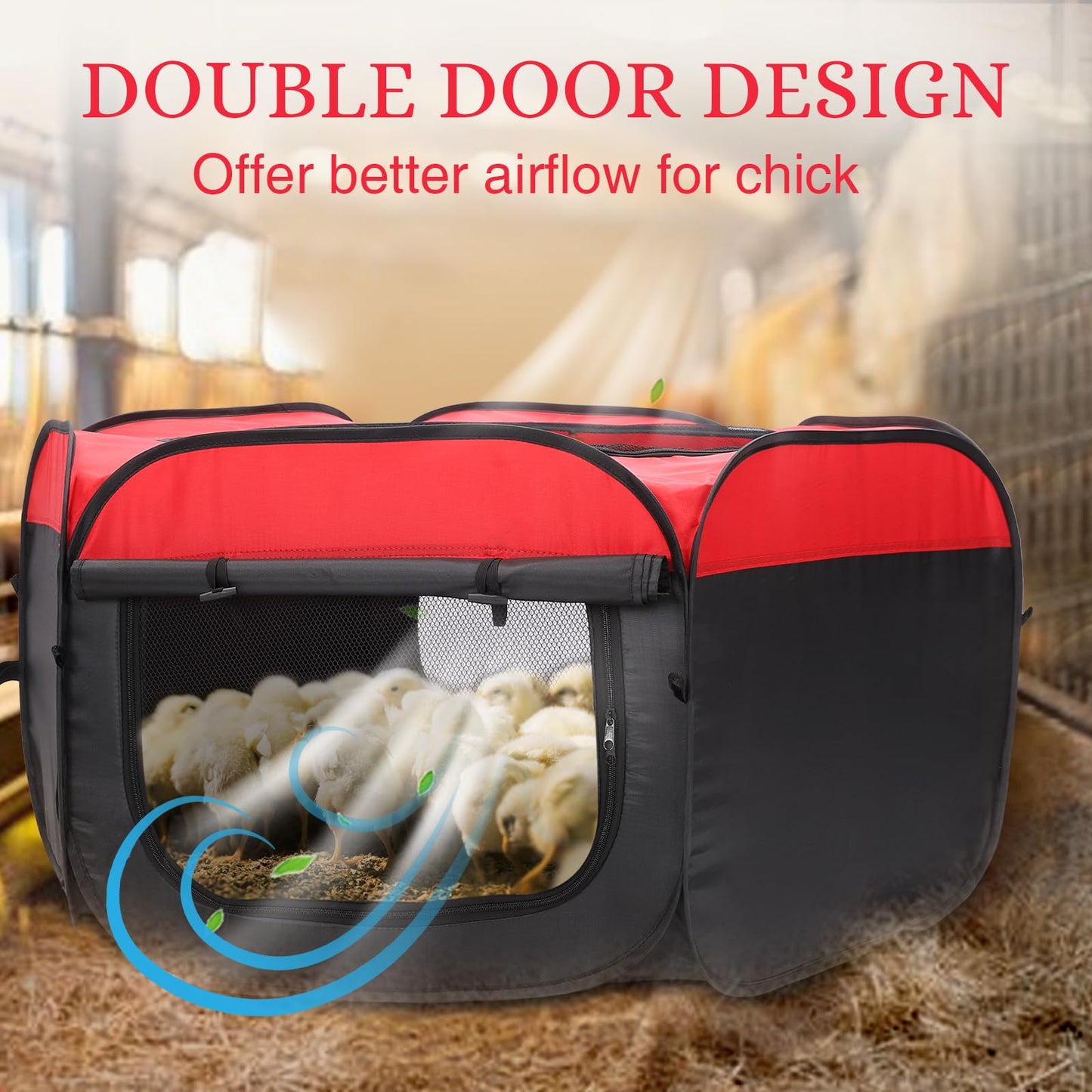 Brooder Box for Chicks - Chicken Brooder Kit with Dual Doors Design Pop-Up Playpen, Top Cover, Waterproof Mat, Storage Bag | Indoor Baby Chick Starter Kit for Ducklings, Quail & Poultry