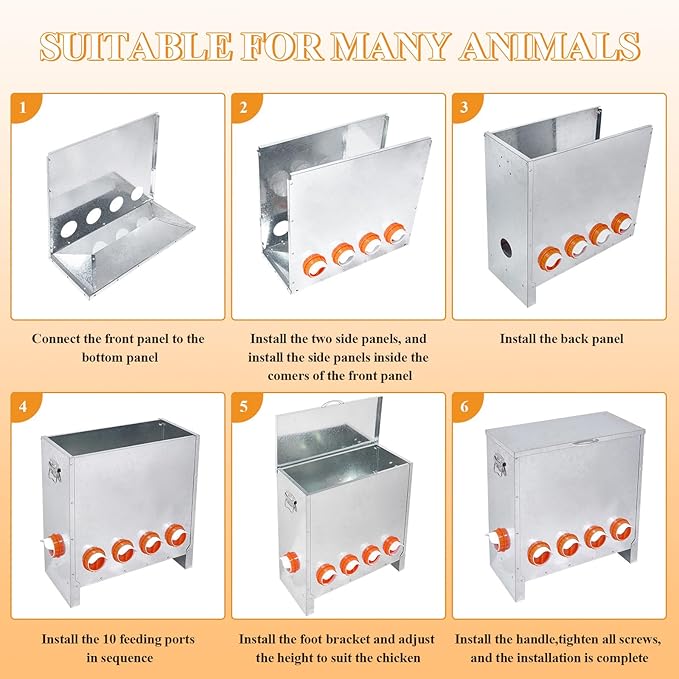 Automatic Chicken Feeder No Waste Large Capacity 85lbs 10-Ports Metal Poultry Feeder with Pull Handle for Chickens Geese Ducks Poultry Coop Weatherproof Design
