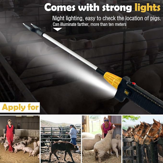 26.1" Electric Rechargeable Livestock Prod – Waterproof Cattle Prod with Powerful Shock & Bright LED Light for Pigs, Goats, Cows – IP64, Detachable, Safe Lock