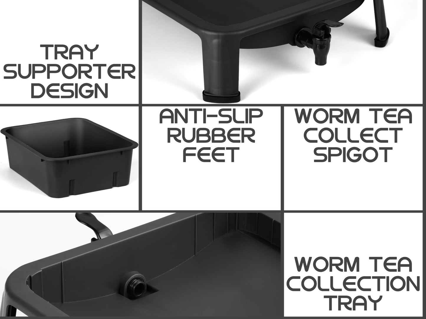 Blütezeit 5-Tray Worm Composter, 53QT Worm Compost Bin Indoor & Outdoor, Worm Farm Kit for Vermicomposting Starter, Recycling Food Waste (Black)