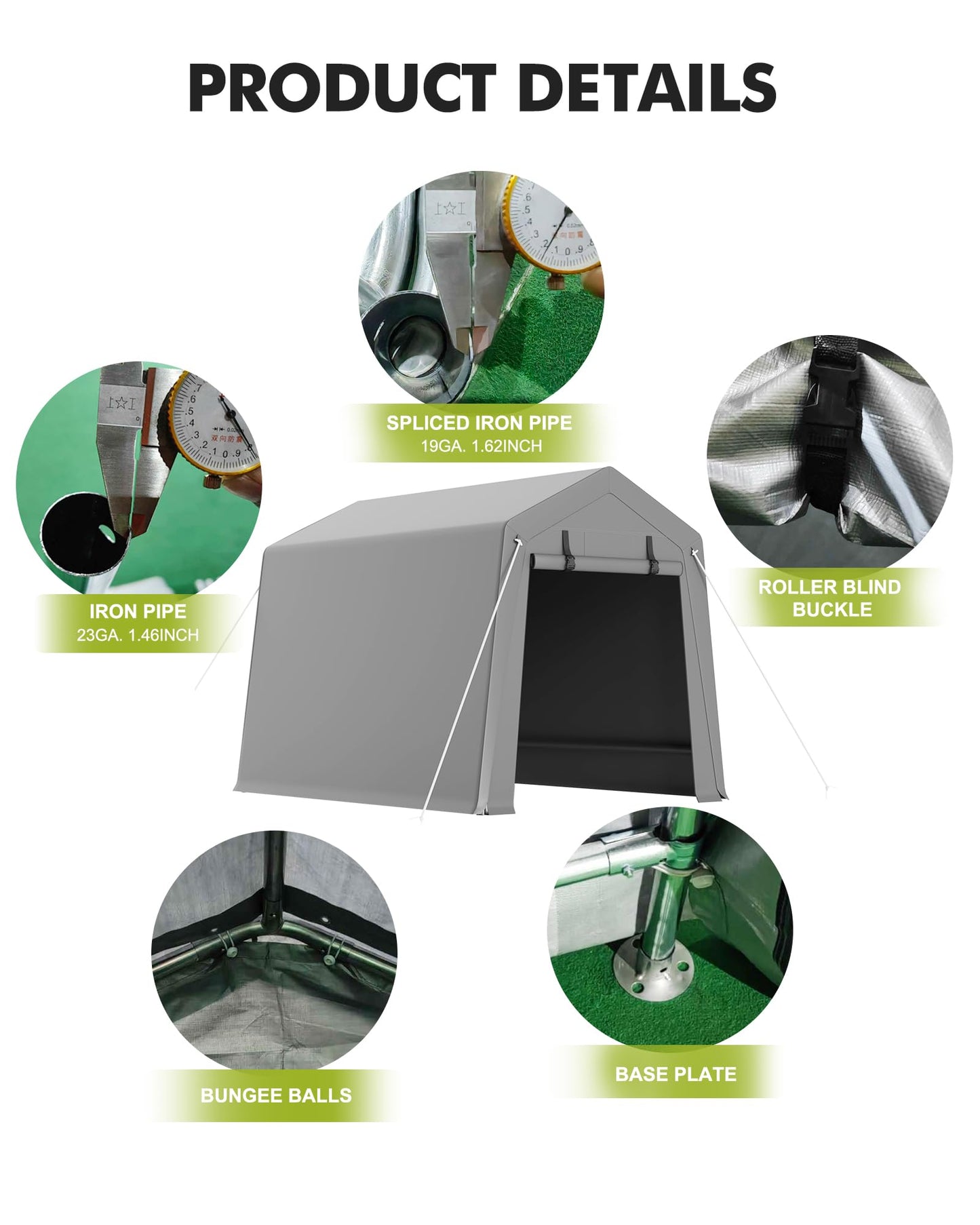 VerisShade 6 x 8 ft Carport Storage Shed, Shelter Logic with 2 Roll-up Zipper Door, Heavy Duty Waterproof Tarp, Storage Tent for Motorcycle, Bike, Garden Tools, Firewood