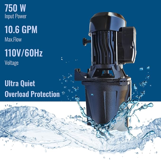 1HP Shallow Well Pump, 110V/60Hz, 10.57GPM, 216ft Head Jet Water Pump, Stainless Steel Shallow Well Jet Pump for Home Lawn Irrigation and Water Draining