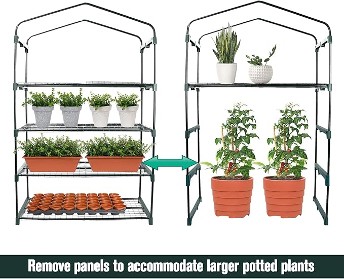 Worth Garden 50% Extra Wide Mini Greenhouse 4 Tier Portable Plant Green House 40in Wide -Sturdy Gardening Shelves with PE Cover & Roll-Up Zipper Door - Indoor & Outdoor Use - 19″W. x 40″L. x63″H.