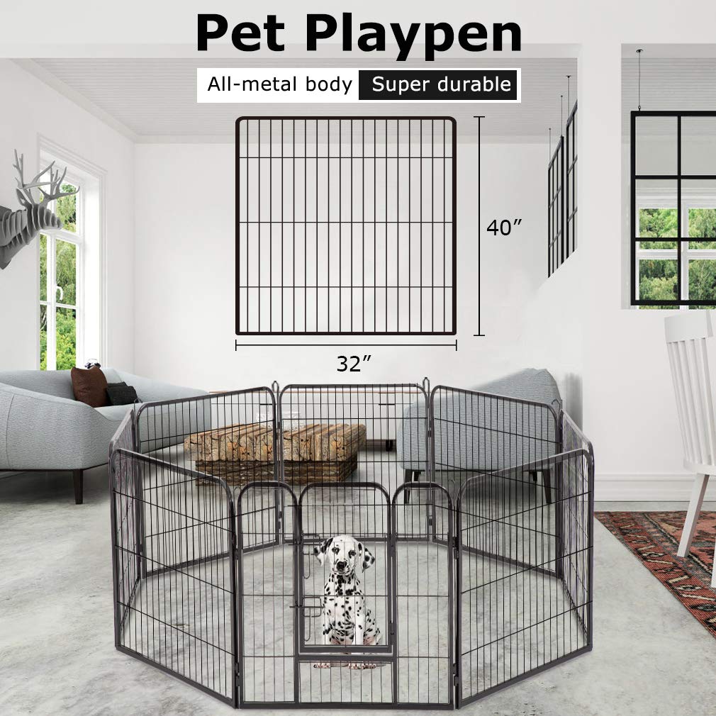 Dog Playpen 8 Panels 40 Inches Dog Pen Extra Large Indoor Outdoor Back or Front Yard Cage Fencing Doggie Rabbit Cats Outside Fences with Door Fence Playpen Heavy Duty Exercise Pen Dog Crate