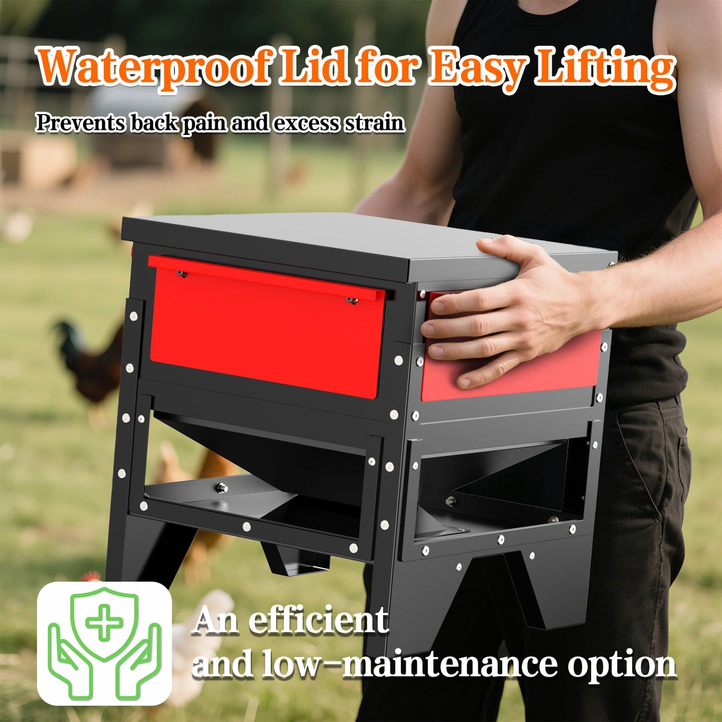 BUYYAH Automatic Chicken Feeder, 60lb Large Capacity, All Metal Poultry Feeder, No Waste Waterproof Chicken Feeder, Suitable for Geese, Ducks, Turkeys, Quails