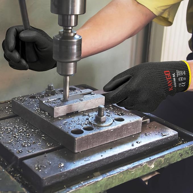 KAYGO Cut Resistant Gloves - Nitrile Micro-Foam Coated, Puncture Proof Safety Gloves for Work, Gardening, and Construction with Enhanced Grip | ANSI Cut Level A3 | KG21NB (Size L, 2 Pairs, Black)