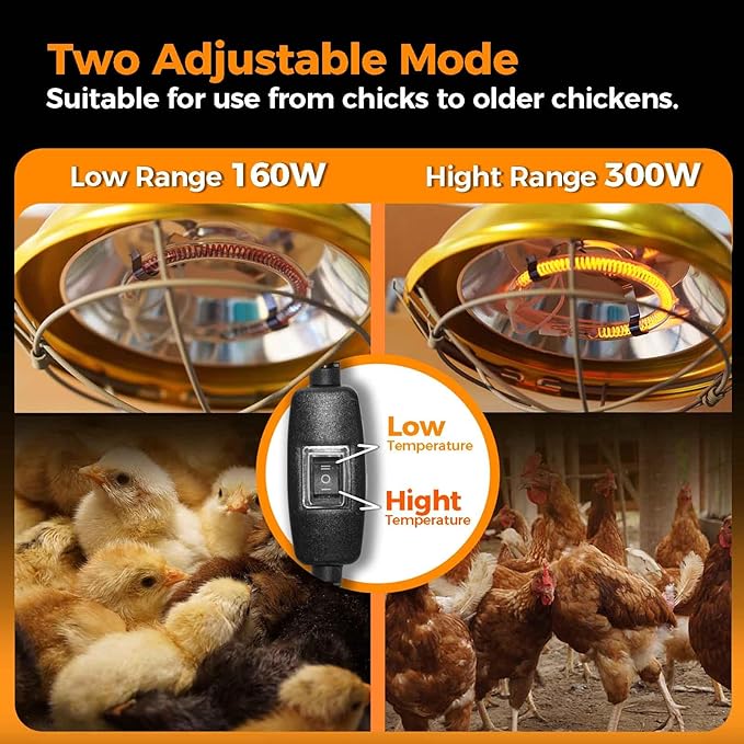 300 Watt Heat Lamp for Chicken Coop - Professional Waterproof Chicken Coop Heater for Indoor & Outdoor Used - Suitable for Chick, Duck, Rabbit and Dog