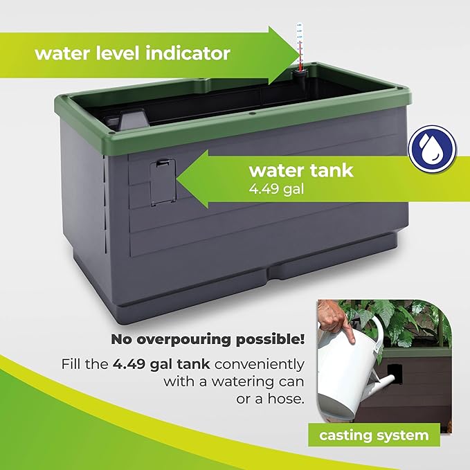 Bio Green Raised Garden Bed City Jungle | 8.98 gal | 13“ x 24“ x 13“ | Including Water Tank | Self-Watering Planter Box | Ideal for Balcony/Terrace