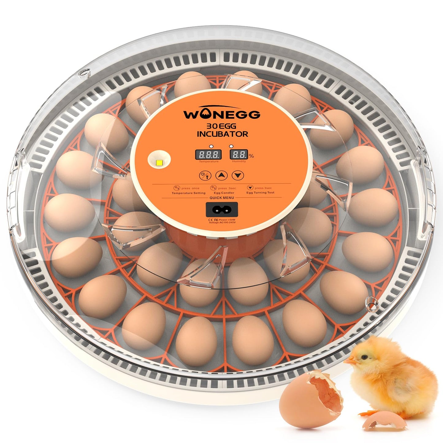 WONEGG 30 Egg Incubators for Hatching Eggs with Automatic Egg Turner, Auto Temperature Control, LED Candling, Humidity Monitor, 360° Viewing for Chicken Quail Parrot Birds