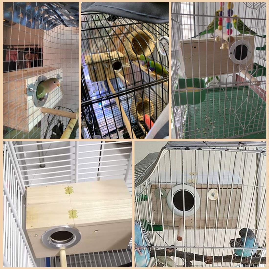 PINVNBY Parakeet Nesting Box Bird House Wood Breeding Box Parrots Mating Box for Lovebirds,Cockatoo,Budgie, Finch,Canary and Medium-Sized Birds(L)