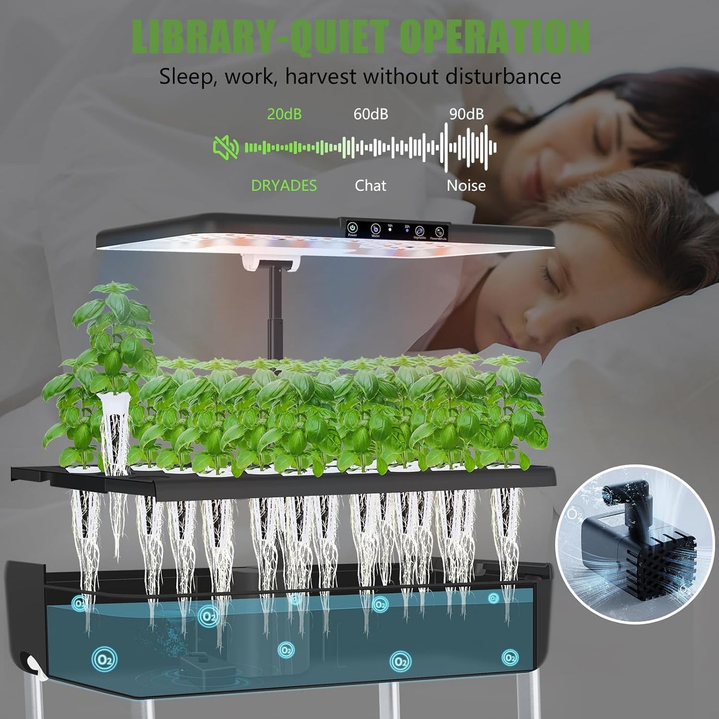DRYADES 44-Pod Indoor Hydroponic Growing System + 3 Free Seeds Starter Kit (Lettuce, Salad Mixed, Basil Seeds) – Dual 53W Full-Spectrum LED, 10-L Water Tank, 2-Tier Grow Pods