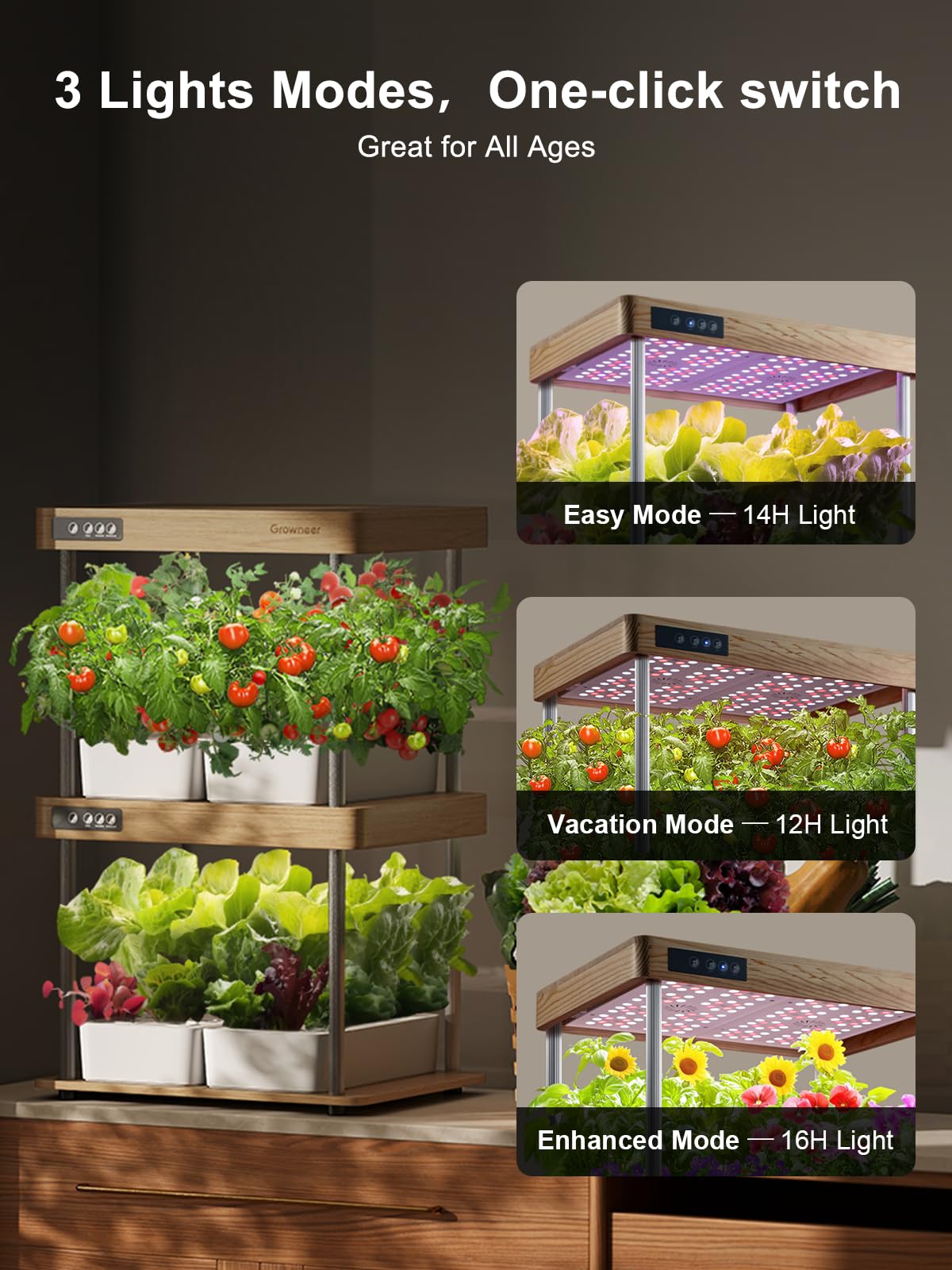 GROWNEER HydroEasy1.0 Hydroponics Growing System Kit, Beginner-Friendly Indoor Garden for Vegetable Fruit Herb, Solid Wood Design, Perfect Gift Idea, Full-Spectrum LED Lights for Maximum Growth