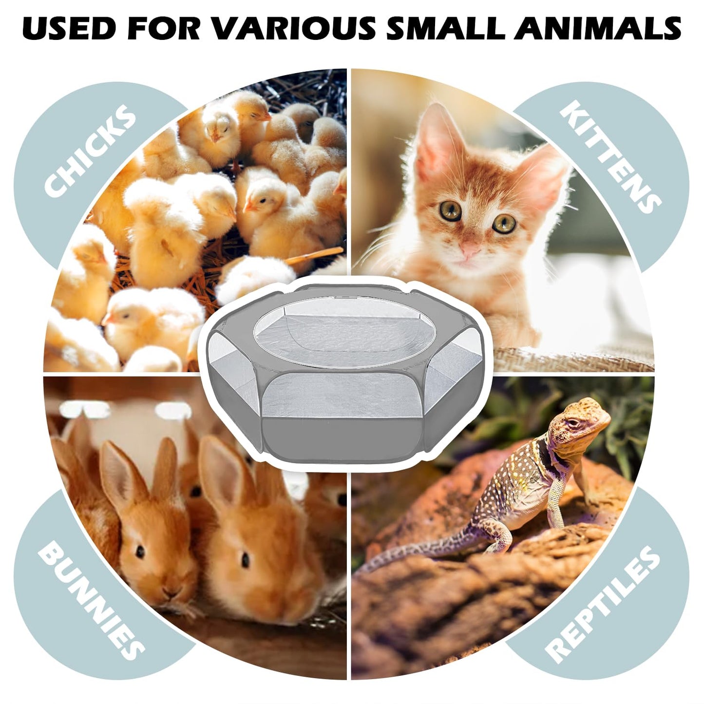 UWE Small Animal Playpen, Chicken Brooder Box with Cover Top, Portable Outdoor Exercise Pet Cage Tent, Waterproof Breathable Pet playpen Indoor for Chick Ktiien Bunny Hamster Guinea Pig, Grey