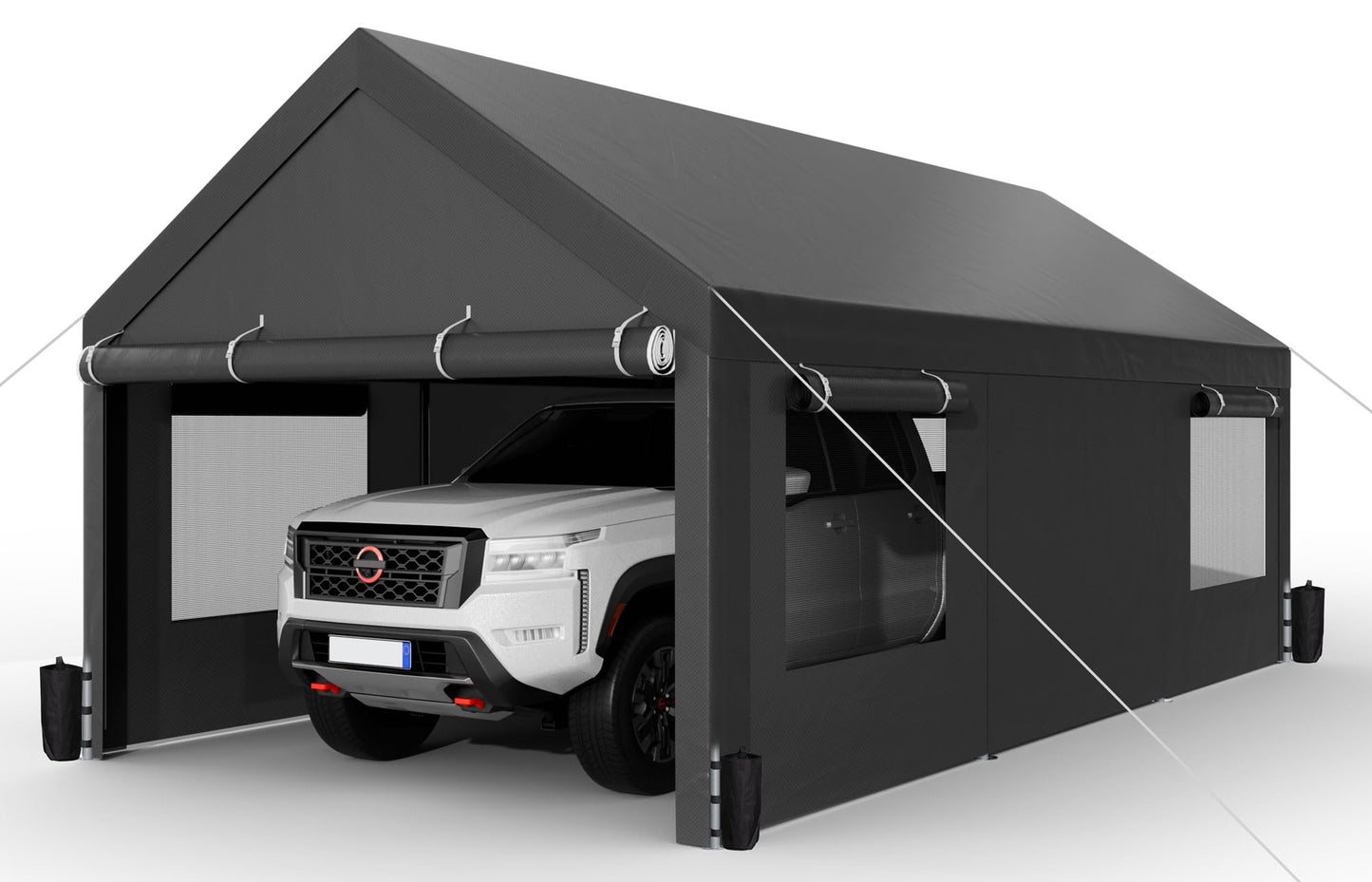 Shintenchi Carport 10' x 20' Heavy Duty Portable Garage, Car Port Canopy with Side-Opening Removable Door & Roll-Up Windows, Car Canopy for Truck, Boat, Motorcycle, Grey