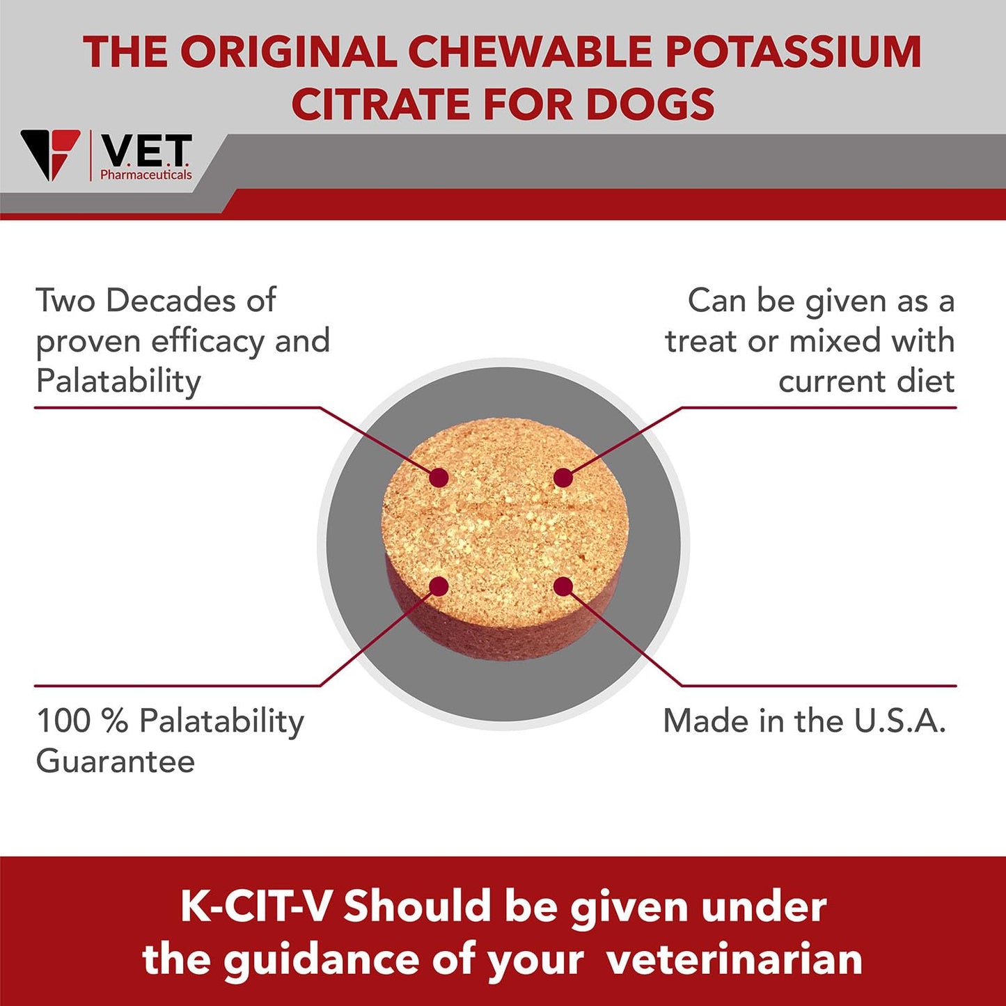 K-CIT-V Potassium Citrate Chewable Tablets for Dogs - 100 ct.