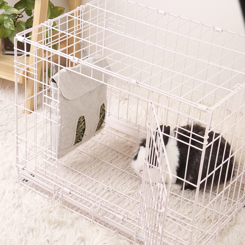 Rabbit Hay Feeder Bag, Guinea Pig Hay Feeder Storage,Sack Hay Bag Feeding Bag Storage for Chinchilla Hamsters Rabbit Guinea Pig Small Animals (L, Grey)