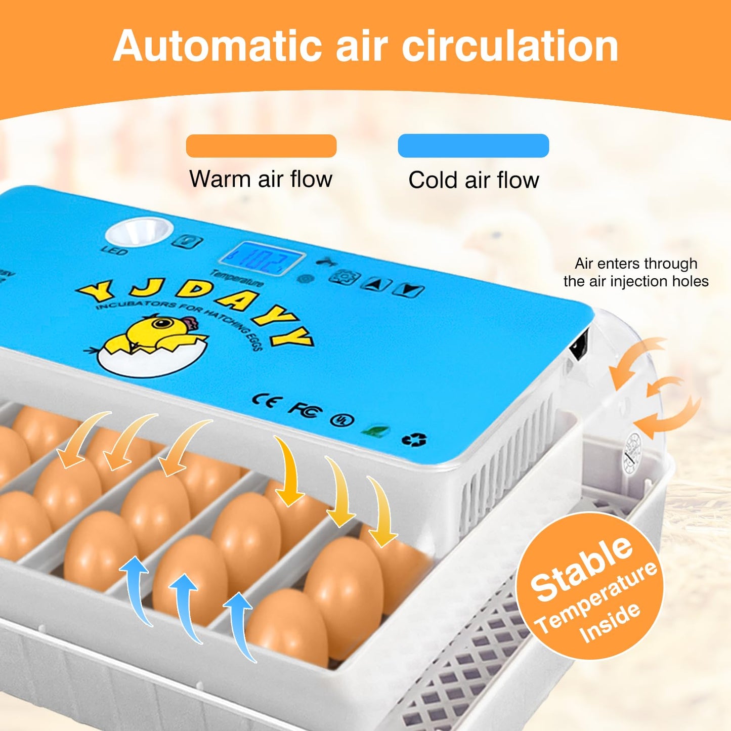 Incubators for Hatching Eggs 15-35 Eggs Incubator with Automatic Egg Turning and ℉Temperature Display LED Candler Poultry Incubator for Hatching Chicken Duck Deviled Egg Containers (Blue)