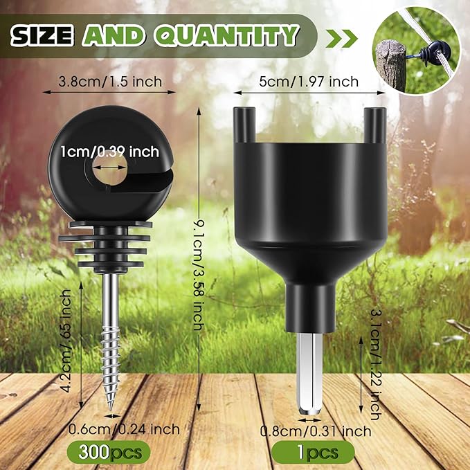 300 Pcs Black Electric Fence Insulator with 1 Pcs Insulator Socket Tool Screw in Insulator Fence Ring Post Wood Post Insulator Electric Fence Insulator Ring with Insulator Socket Tool for Animal Fence