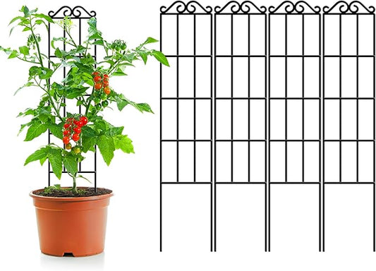 ARIFARO 37.5'' Metal Garden Trellis for Climbing Plants,(Pack of 4) Indoor/Outdoor Sturdy Plant Trellis for Potted Plants,House Plants, Climbing Vines, Black